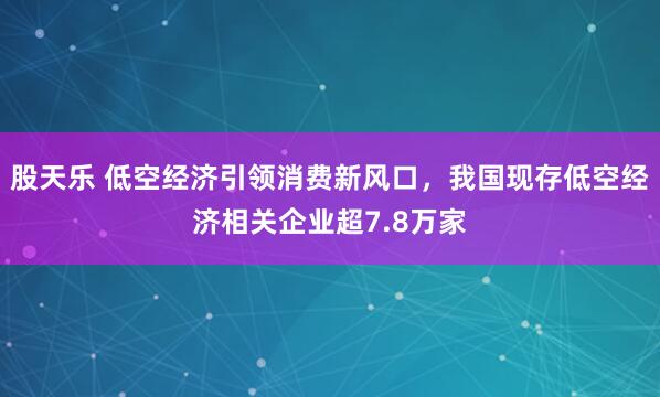 股天乐 低空经济引领消费新风口，我国现存低空经济相关企业超7.8万家