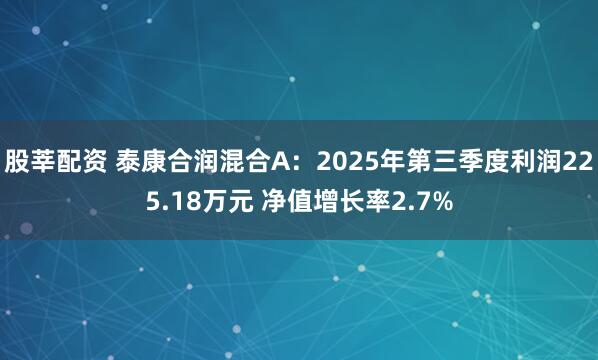 股莘配资 泰康合润混合A：2025年第三季度利润225.18万元 净值增长率2.7%